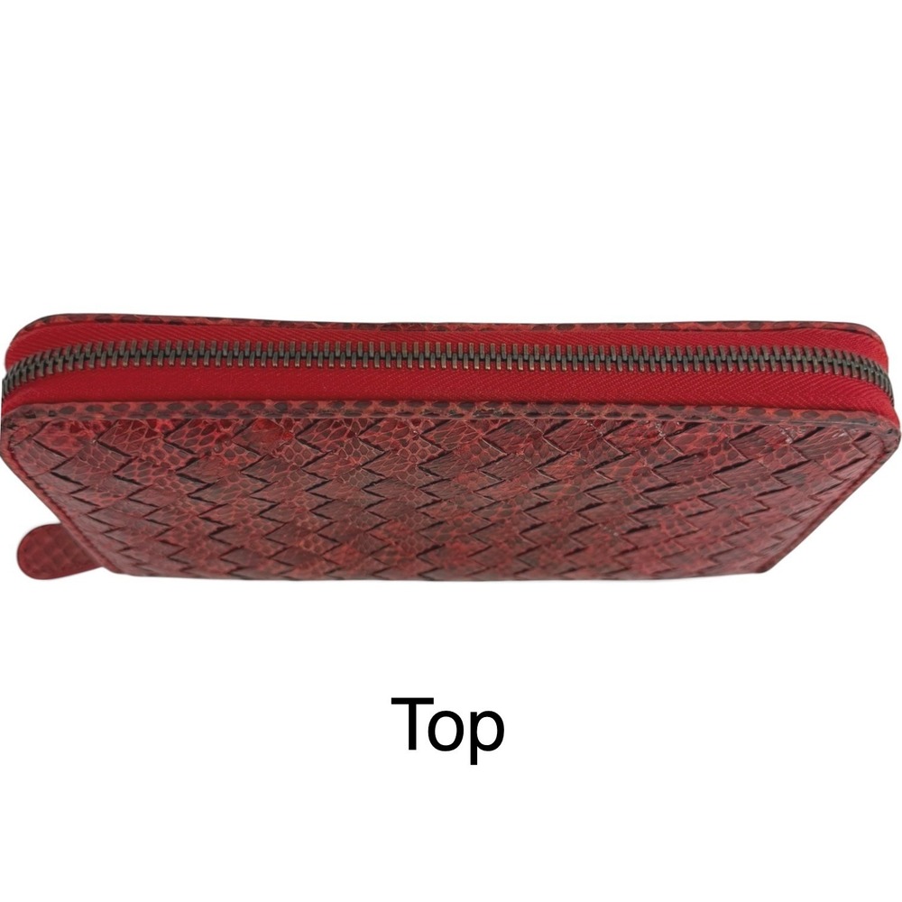 Bottega Veneta Intrecciato Python Zip Around Wallet Red Exotic Leather Box Dusty - Picture 4 of 12